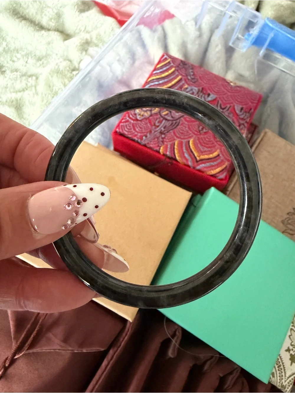 Dark Gray Marble Jade Bangle Bracelet - Women Accessories